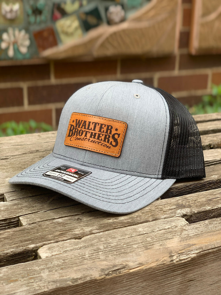 Richardson 112 Laser Engraved Leather Patch Hat- Custom company business Hand Stitched Real Leather