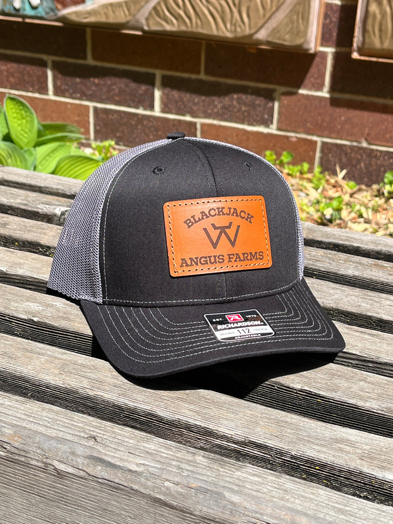 Custom Richardson 112 Laser Engraved Leather Patch Hat- Logo Cattle Brand Livestock Farm Hand Stitched Real Leather Ranch Brand