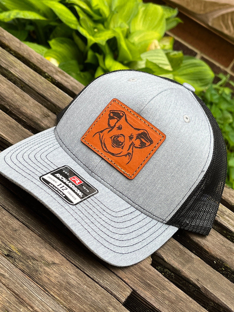 Richardson 112 Laser Engraved Leather Patch Hat- Peeking Pig Hog Show pig Hand Stitched Real Leather