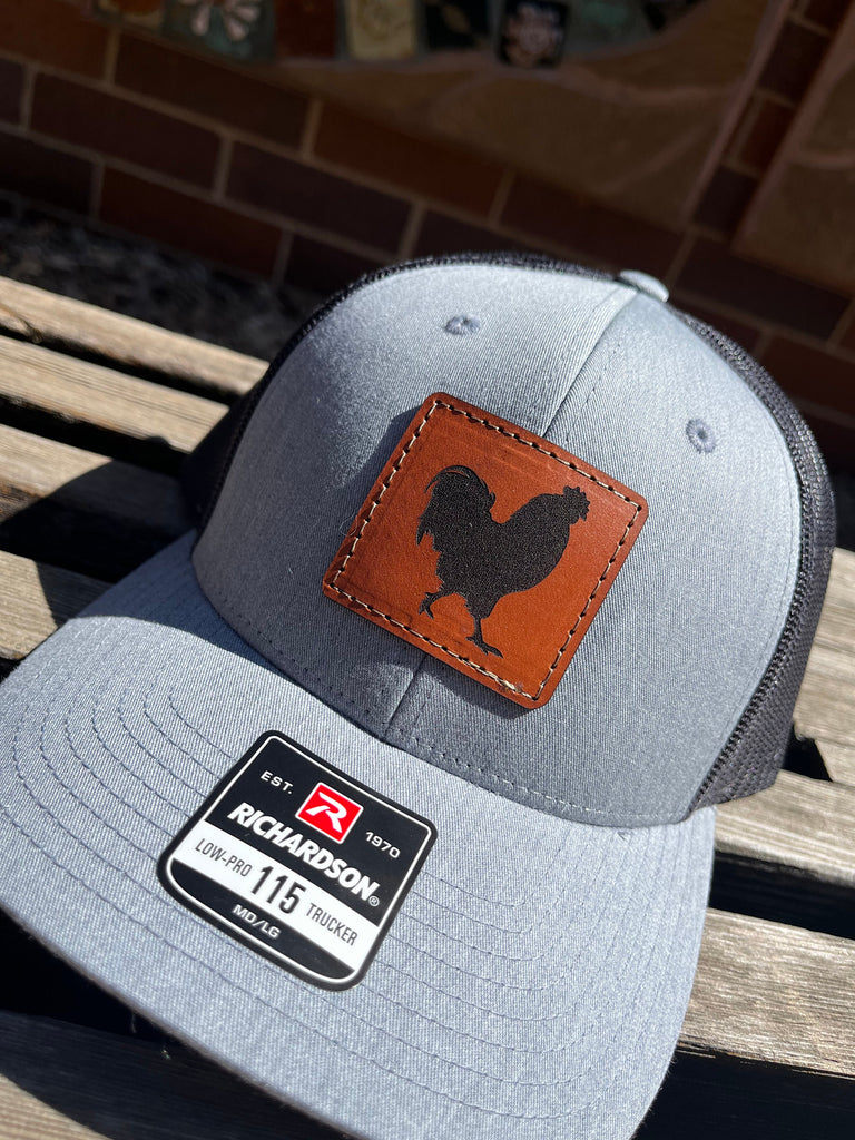 Richardson 115 Laser Engraved Leather Patch Hat-company Hand Stitched Real Leather Rooster Chicken