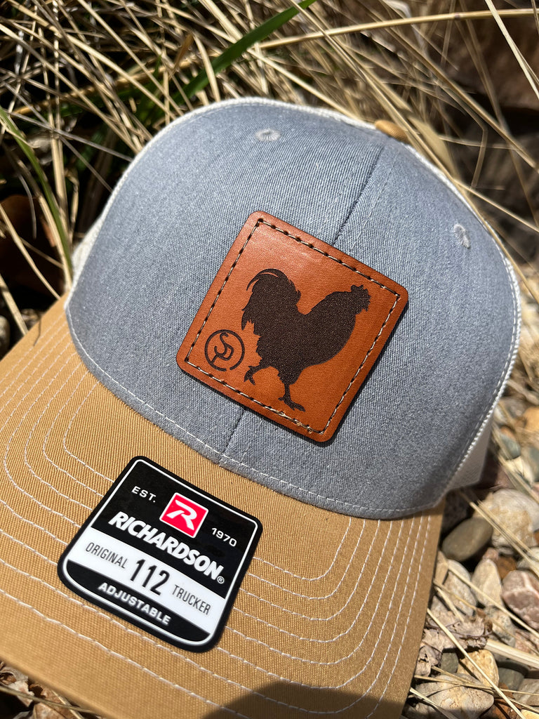 Custom Richardson 112 Laser Engraved Leather Patch Hat-Cattle Brand Personalized Chicken Rooster Hand Stitched Real Leather Ranch Brand