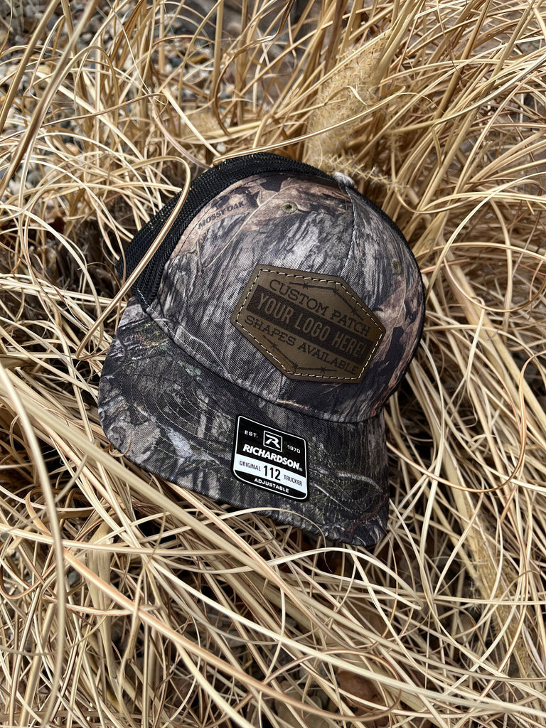 Olive Leather Custom Camo Patch Shape Richardson 112P Laser Engraved Leather Patch Hat-company Hand Stitched Real Leather