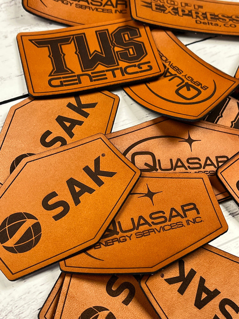 Die Cut Custom Leather Patches - Laser Engraved